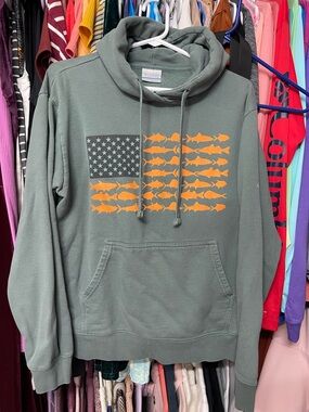 Columbia Sage Green Pullover Hoodie with Orange Accent
